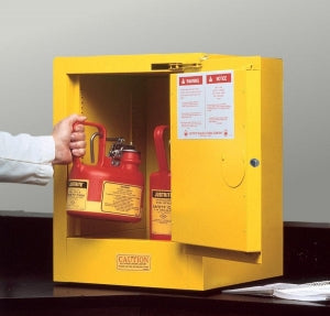 Justrite Flammable Materials Cabinets - Yellow Flammable Material Cabinet with 1 Door, Self Close, 4 gal. Capacity, 22" x 17" x 17" - 890420