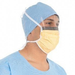 Halyard FLUIDSHIELD Level 3 Surgical Mask with Wrap and Visor - Surgical Mask, Anti-Fog, with Splashguard Visor, Level 3, Orange - 48247