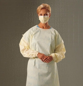 Halyard Health 3-Layer Isolation Gowns - 3-Layer Gown Cover, Elastic Cuff, Yellow, Universal - 69979