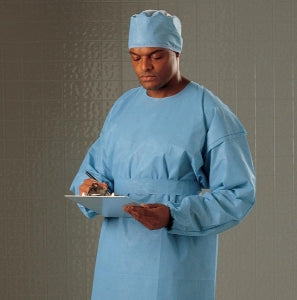 Halyard Health 3-Layer Isolation Gowns - 3-Layer Gown Cover, Elastic Cuff, Blue, Universal - 69981