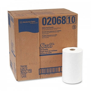 Kimberly Clark SCOTT Hard Roll Towels - Scott Paper Towel, Hard Roll, 1.5" Core, 400'/Roll, White - 02068