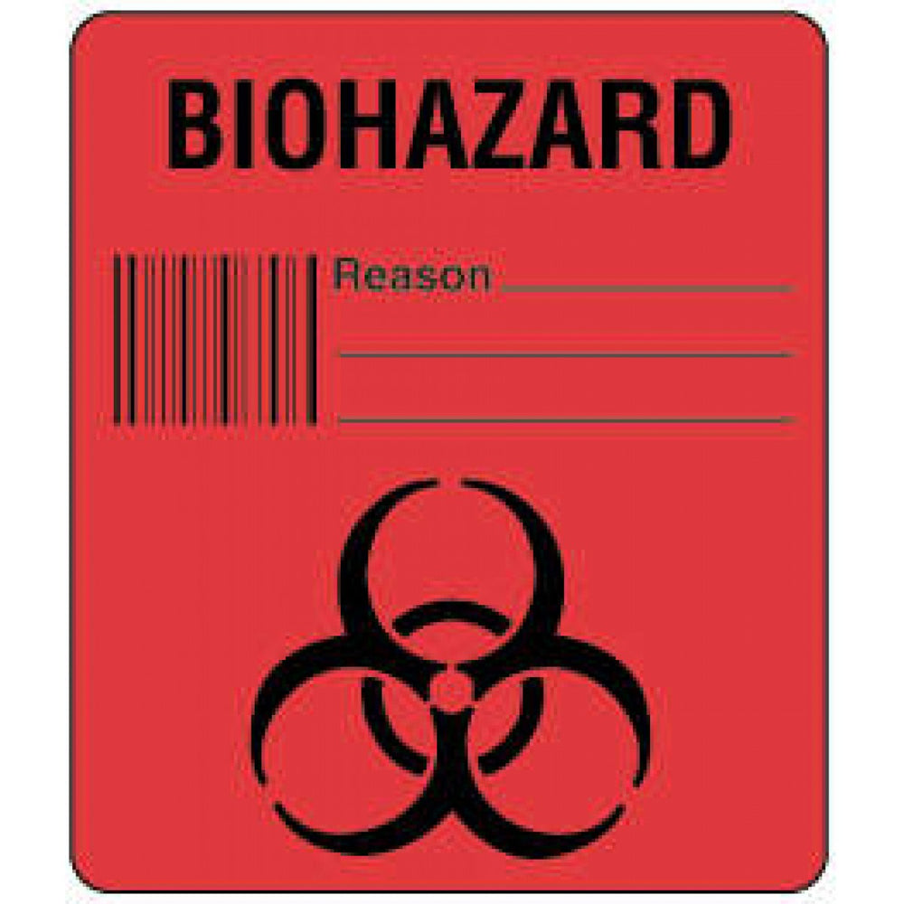 Label Paper Permanent Biohazard Reason 1 1/2" X 1 3/4" Fl. Red 250 Per Roll