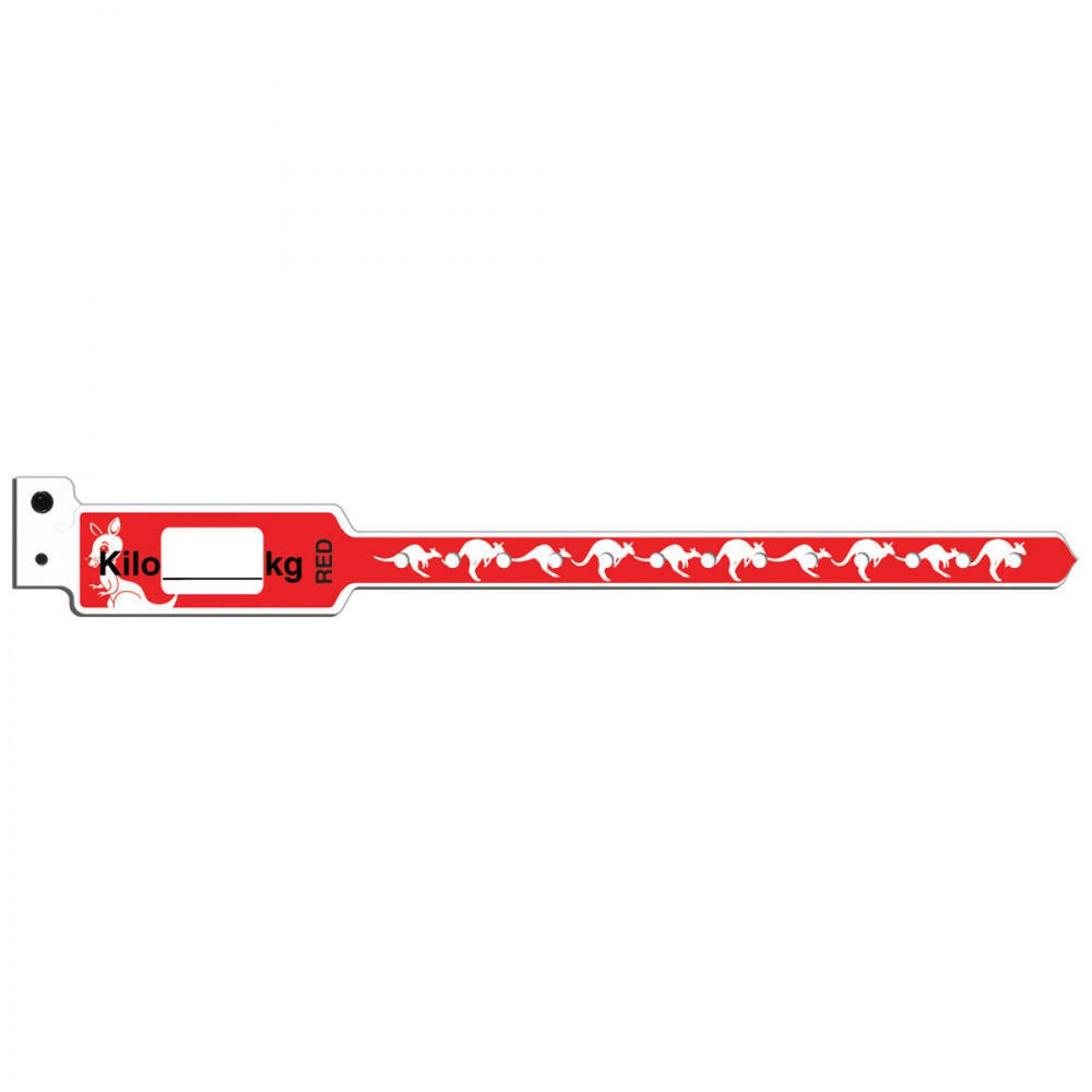 Kangaband Write-On Wristband Poly 1" X 10 1/4" Pediatric Red With Black Imprint - 250 Per Box