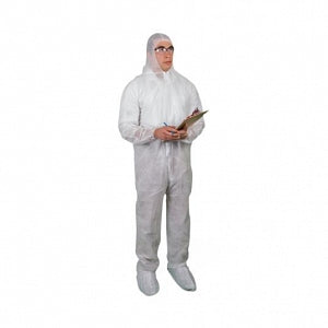 Keystone White Heavyweight Poly Disposable Coveralls - Polypropylene Coverall, Hood, Boots, Elastic Wrist, White, Size 2XL - CVL-NW-B-2XL-WHITE