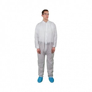 Keystone Adjustable Cap Corp Polypropylene Coveralls with Elastic Wrists and Ankles - Polypro Coverall, White, Elastic Wrist and Ankle, 2XL - CVL-NW-E-2X