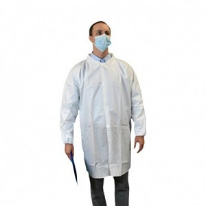 Keystone Single Collar White Disposable Lab Coats - Single Collar Lab Coat with Snap Front and Elastic Wrist, No Pocket, Keyguard, Disposable, White, Size 2XL - LC0-WE-KG-2XL