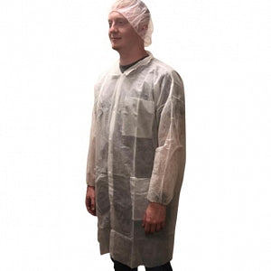 Keystone Adjustable Cap 3-Pocket Polypropylene Lab Coats - Polypropylene Lab Coat with 3 Pockets, Snap Front, Size 2XL - LC3-WE-NW/2X