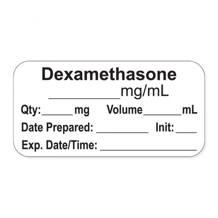 Anesthesia Label, With Experation Date, Time, And Initial, Paper, Permanent, "Dexamethasone Mg/Ml", 1" Core, 1-1/2" X 3/4", White, 500 Per Roll