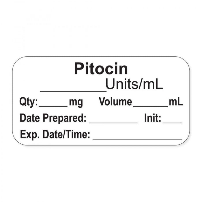 Anesthesia Label, With Experation Date, Time, And Initial, Paper, Permanent, "Pitocin Units/Ml", 1" Core, 1-1/2" X 3/4", White, 500 Per Roll