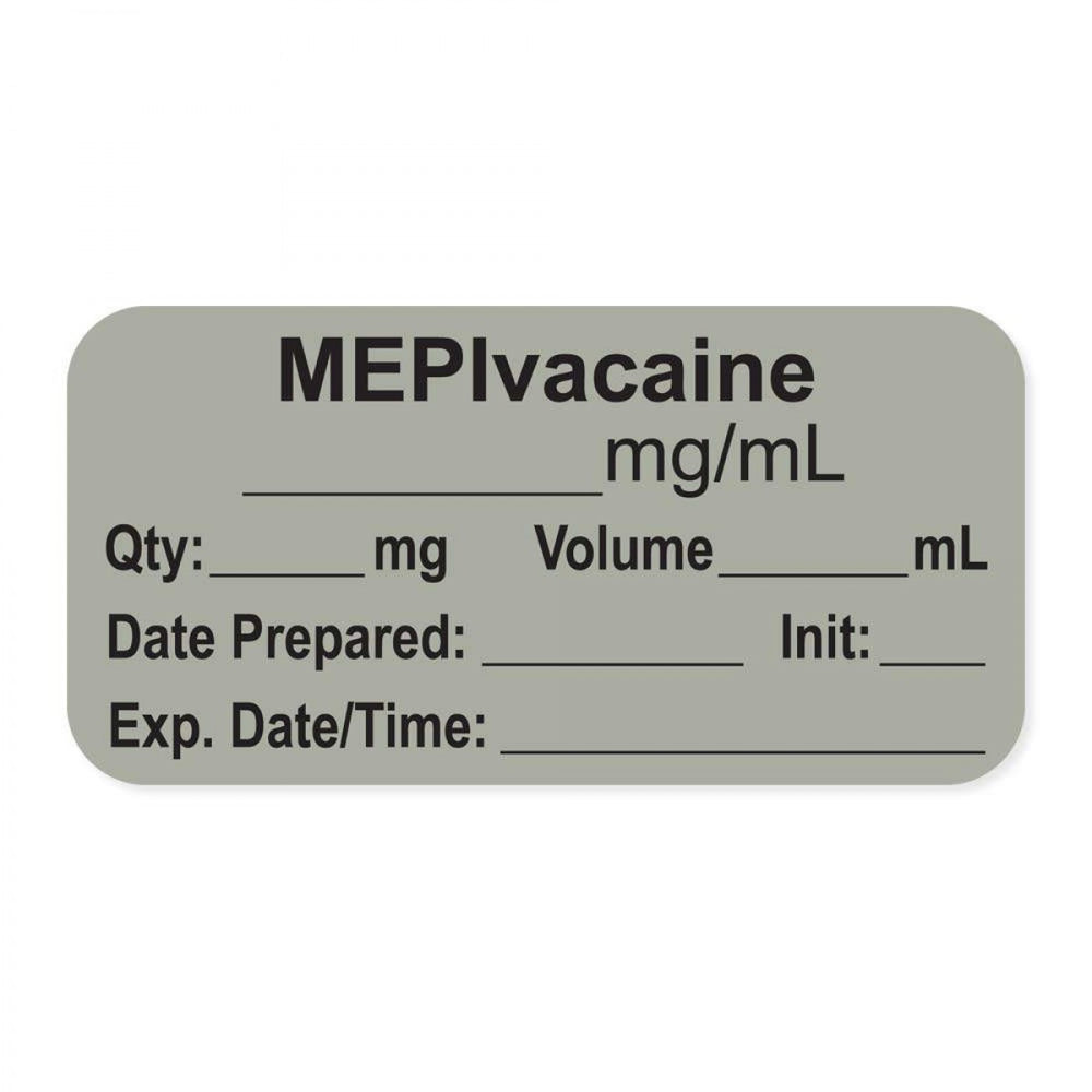 Anesthesia Label, With Experation Date, Time, And Initial, Paper, Permanent, "Mepivacaine Mg/Ml", 1" Core, 1-1/2" X 3/4", Gray, 500 Per Roll