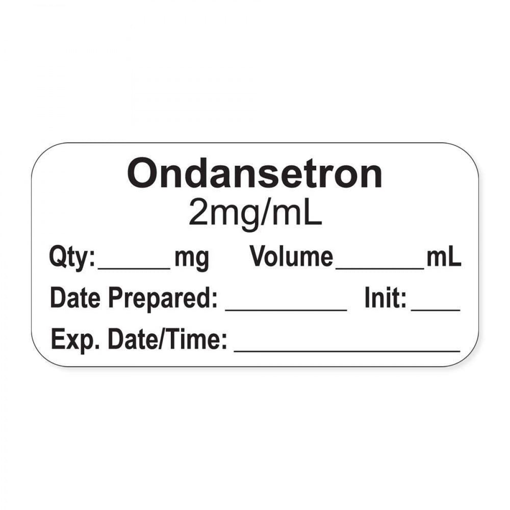 Anesthesia Label, With Experation Date, Time, And Initial, Paper, Permanent, "Ondansetron 2 Mg/Ml", 1" Core, 1-1/2" X 3/4", White, 500 Per Roll