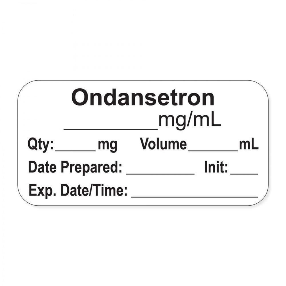 Anesthesia Label, With Experation Date, Time, And Initial, Paper, Permanent, "Ondansetron Mg/Ml", 1" Core, 1-1/2" X 3/4", White, 500 Per Roll