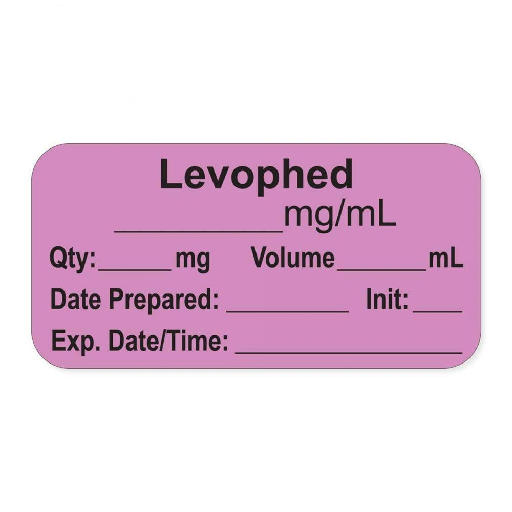 Anesthesia Label, With Experation Date, Time, And Initial, Paper, Permanent, "Levophed Mg/Ml", 1" Core, 1-1/2" X 3/4", Violet, 500 Per Roll