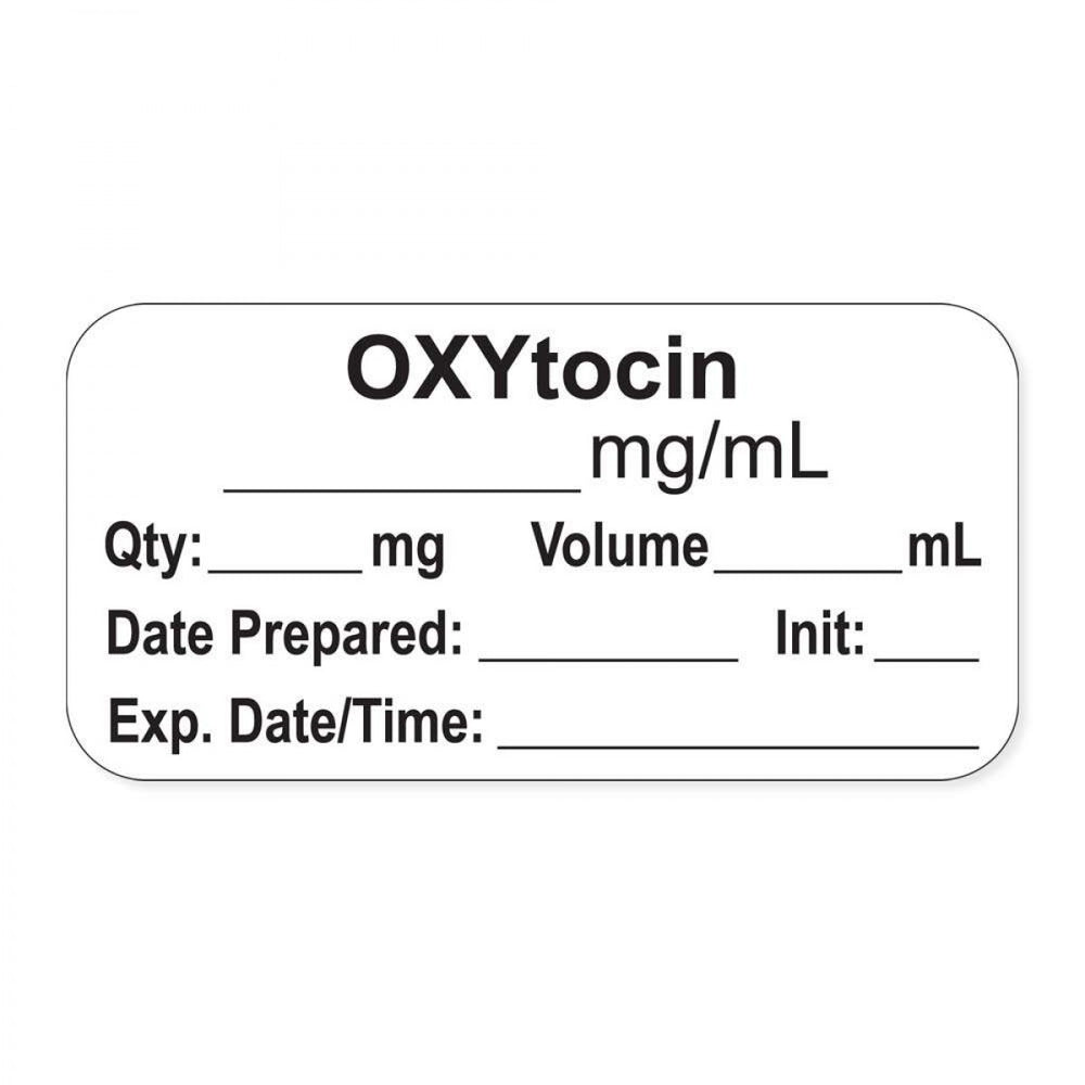 Anesthesia Label, With Experation Date, Time, And Initial, Paper, Permanent, "Oxytocin Mg/Ml", 1" Core, 1-1/2" X 3/4", White, 500 Per Roll