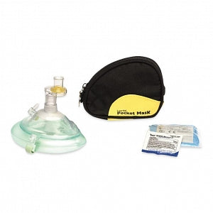 Laerdal Pocket Respiratory Face Mask - Pocket Respiratory Face Mask with O2 Inlet, Headstrap, Gloves in Black Soft Case - 83004133