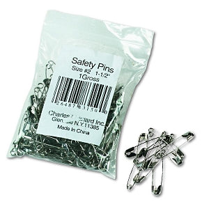 Charles Leonard Nickel-Plated Steel Safety Pins - Nickel-Plated Steel 1.5" Long Safety Pins - 83150