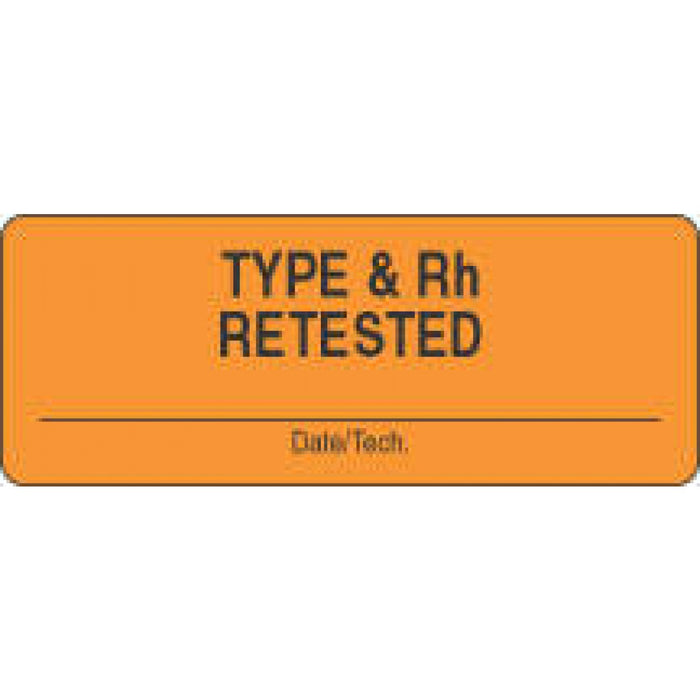 Label Paper Permanent Type & Rh Retested 2 1/4" X 7/8" Fl. Orange 1000 Per Roll