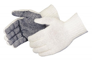 Liberty Glove Natural Cotton 1 Sided Dot Knit Gloves - Natural Cotton Gloves, Black PVC Dots, Ladies - P4716Q/LD