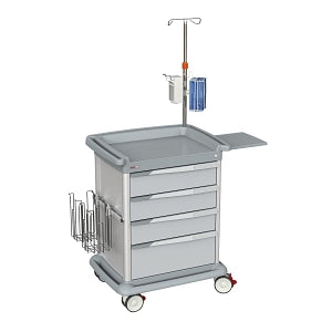 Lakeside Manufacturing Preciso Medical Carts - 4-Drawer Aluminum / Plastic Preciso Medical Cart with Three 6" and One 9" Drawer Configuration, Central Key Lock, 33" W x 25.5" D x 41.55" H, Powder-Coated Gray Sides - KIT27-4G