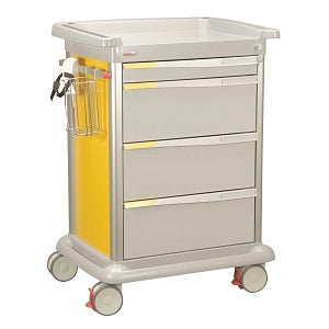 Lakeside Manufacturing Preciso Medical Carts - 4-Drawer Preciso Medical Cart with One 3" and Three 9" Drawer Configuration, Central Key Locking System, 25" W x 33" L x 45" H, Powder-Coated Yellow Sides - PRE30-1Y