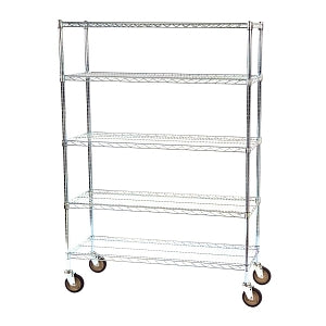 Lakeside Manufacturing Round Post Wire Carts - Round Post Wire Cart with Five 36" x 24" Shelves and Casters, 72" H - R243672CC-5