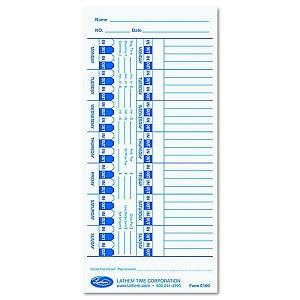 Lathem Time Card - Time Card for Lathem Models 900E/1000E/1500E/5000E, White - E100