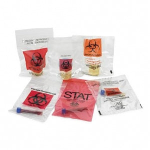 Medegen Zip-Closure Specimen Transport Bags with Pouch - Biohazard Specimen Bags with Zip Closure, Red Print, 2.0 Mil, 12" x 15" - 4921