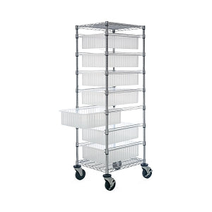 Quantum Storage Systems Bin Cart with Bins - Bin Cart, Grid Count, 21" x 24" x 69", 7 Clear Bins - BC212469M1CL