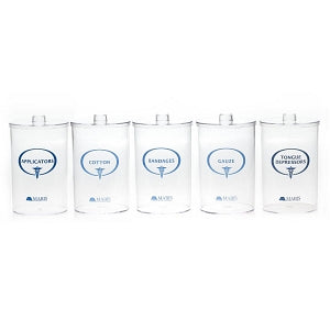 Briggs Healthcare Labeled Plastic Sundry Jar Set - Set of 5 Labeled Clear Plastic Sundry Jars, 6.5"H - 39-802-000