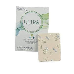 Milliken ULTRA Silver Foam Dressings - Ultra-Foam Active Fluid Management Dressing, 4" x 5", 10/Box - 3000006840