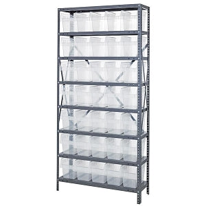 Quantum Storage Store-Max Bins with Steel Shelves - 36" x 18" x 75" Storage System with 8 Steel Shelves and 35 Store-Max Bins - 1875-SB804CL