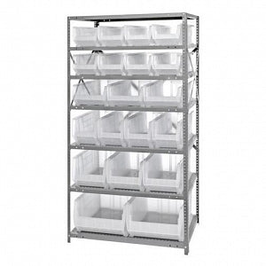 Quantum Storage Systems Steel Shelving System with Shelves and Clear Hulk Bins - 24" x 36" x 75" Steel Shelving System with 7 Shelves and 20 Clear Hulk Bins - 2475-20-MIXCL