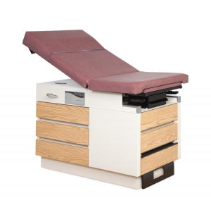 Enochs Manual Exam Tables - Basic Exam Table with Manual Back and 5 Drawers, Cream White Base, Wine Upholstery - 350RHNOCWWW