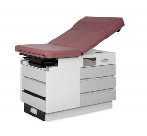 Enochs Manual Exam Tables - Basic Exam Table with Manual Back and 5 Drawers, Pearl Gray Base, Wine Upholstery - 355LHGRPGWW