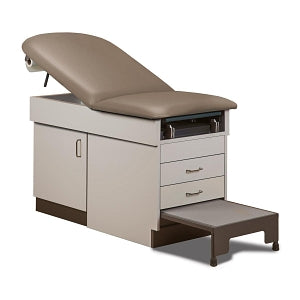 Clinton Family Practice Tables - Manual Exam Table with 2 Drawers, Ash Gray Base, Warm Gray Upholstery - 8890-1AG-3WG