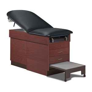 Clinton Family Practice Tables - Manual Exam Table with 2 Drawers, Dark Cherry Base, Black Upholstery - 8890-1DC-3BK