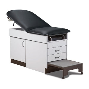 Clinton Family Practice Tables - Manual Exam Table with 2 Drawers, Gray Base, Black Upholstery - 8890-1GR-3BK