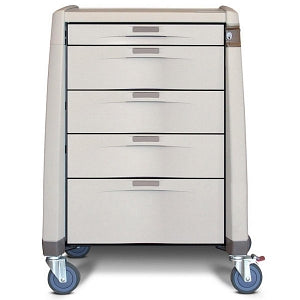 Capsa Solutions Medical Carts - 5-Drawer Medical Cart with One 3", Three 6" and One 10" Drawer Configuration, Core Locking System with 2 Keys, Light Creme / Dark Creme - AM10MC-LCD-C-DR131