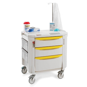 InterMetro Flexline Cart with Isolation Package - Flexline Cart with Two 6" and One 9" Drawer, Two Nonlocking Side Bins, 2HK IV Pole with Cart Mount and Passive Lock, 33" W x 23" D x 36" H - FLISO1