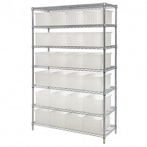 Quantum Storage Systems Clear Divide Bins w / Chrome Shelf - WIR SHL, CLRVIEW, 24X60, W/36 DIV GRID CNTR - WR12-93030CL