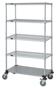 Quantum Storage Systems Mobile Shelf Carts with Four Wire and One Solid Shelves - 18"W x 36"L x 69"H Mobile Cart with 1 Solid and 4 Wire Shelves - M1836CG46-5