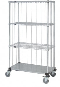 Quantum Storage Systems 4-Shelf Enclosed Carts - Enclosed Cart with 3 Wire Shelves and 1 Solid Shelf, 36" W x 18" D x 69" H - M1836CG46RE