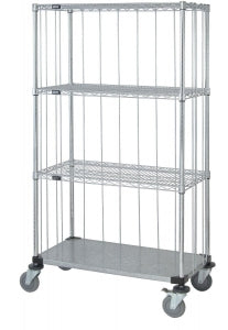 Quantum Storage Systems 3-Sided Carts with 1 Solid and 3 Wire Shelves - 3-Sided 18" x 36" x 80" Enclosure Cart with 3 Wire Shelves and 1 Solid Shelf - M1836CG47RE