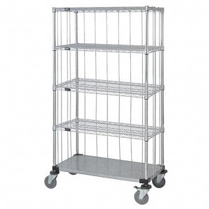 Quantum Storage Systems 3-Sided Carts with 1 Solid and 4 Wire Shelves - 3-Sided 18" x 36" x 69" Enclosure Cart with 4 Wire Shelves and 1 Solid Shelf - M1836CG46RE-5