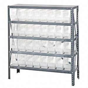 Quantum Storage Systems 18" Deep Steel Shelving Kits with Clear Bins - Steel Shelving Kit with 32 Clear Bins, 36" W x 18" D x 39" H - 1839-203CL