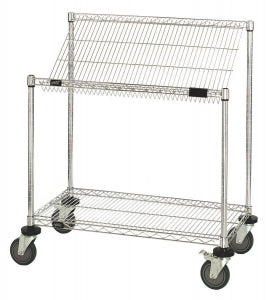 Quantum Storage Systems Work Centers - Wire Workstation Cart with 1 Slanted and 1 Flat Shelf, 24" x 48" x 39" - M2448SL34C