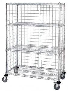 Quantum Storage Three-Sided Enclosure Carts - 3-Sided 24" x 60" x 69" Linen Carts with 4 Wire Shelves - M2460C46E