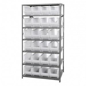 Quantum Storage Systems Steel Shelving System with Shelves and Clear Hulk Bins - 24" x 36" x 75" Steel Shelving System with 7 Shelves and 20 Clear Hulk Bins - 2475-951CL