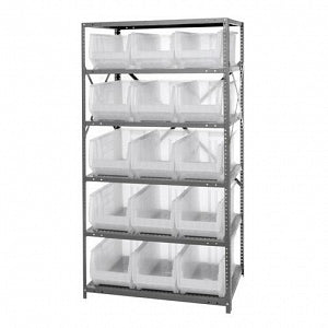 Quantum Storage Systems Steel Shelving System with Shelves and Clear Hulk Bins - 24" x 36" x 75" Steel Shelving System with 6 Shelves and 20 Clear Hulk Bins - 2475-953CL