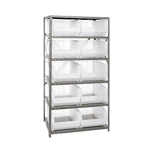 Quantum Storage Systems Steel Shelving System with Shelves and Clear Hulk Bins - 24" x 36" x 75" Steel Shelving System with 6 Shelves and 10 Clear Hulk Bins - 2475-954CL